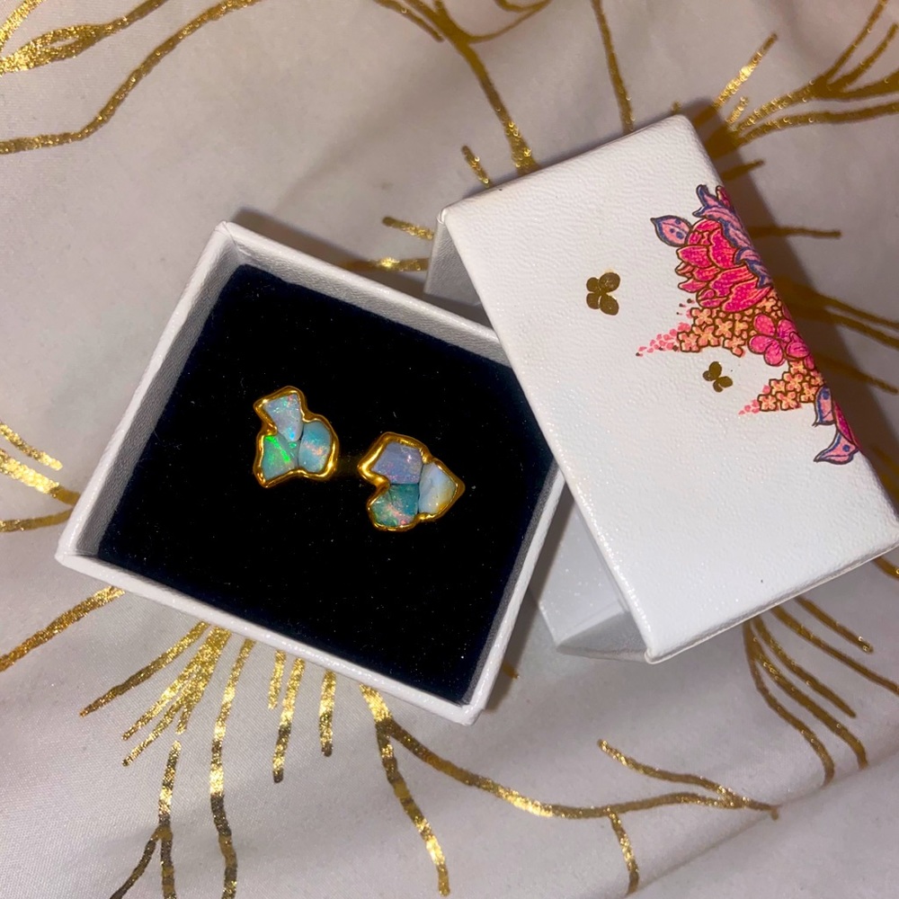RINGCRUSH ONE OF A KIND REAL 24KGOLD OPAL EARRINGS